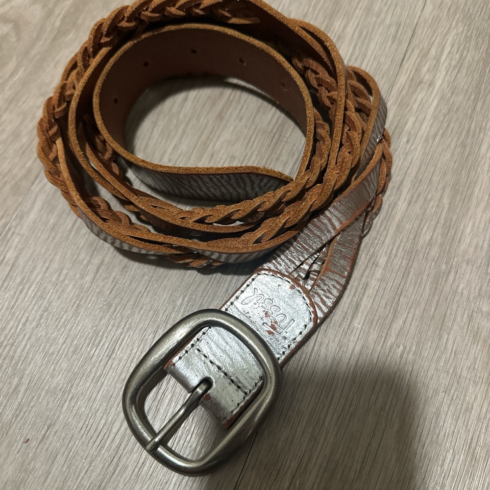 Fossil Brown Leather Belt with Silver Buckle